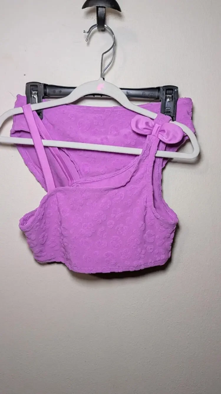 Cat & Jack Purple Bikini with Textured Leopard Print Girls Size L 10-12